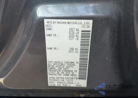 2016 Nissan Altima 2.5 S z USA, uszkodzony, nr VIN 1N4AL3AP2GN345879